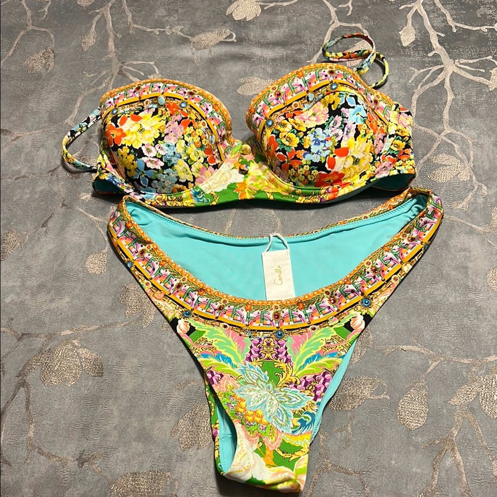 Camilla Green and Yellow Bikini Set with Bohemian Patterns,, never worn.